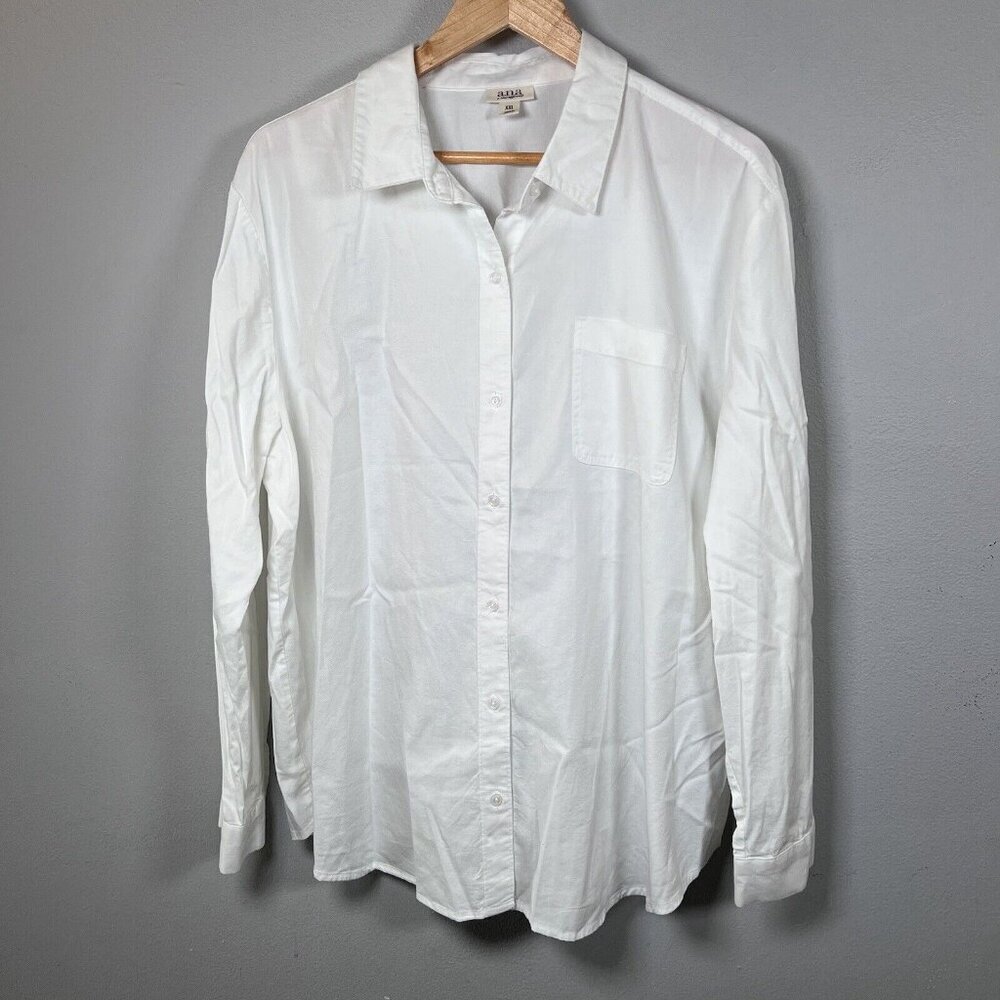 a.n.a White Cotton Rayon Button-Up Shirt Long Sleeve Front Pocket Women’s XXL